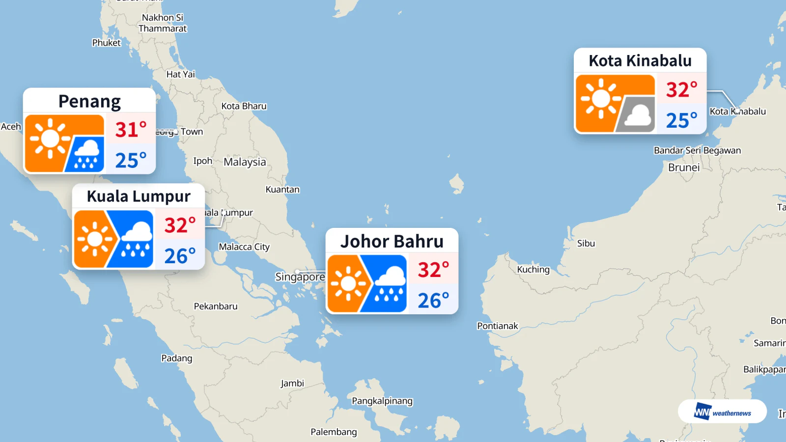 พยากรณ์อากาศวันนี้: คาดมีฝนที่กัวลาลัมเปอร์เวลา 12:00 น. และปีนังเวลา 06:00 น.