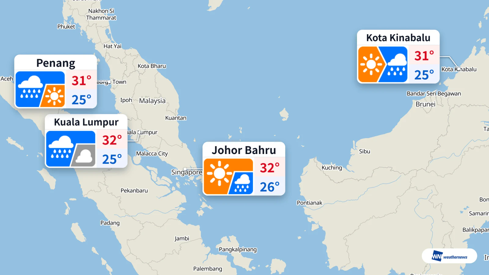 พยากรณ์อากาศวันนี้: กัวลาลัมเปอร์ฝนตก 06:00 น. ปีนังฝนตก 15:00 น.