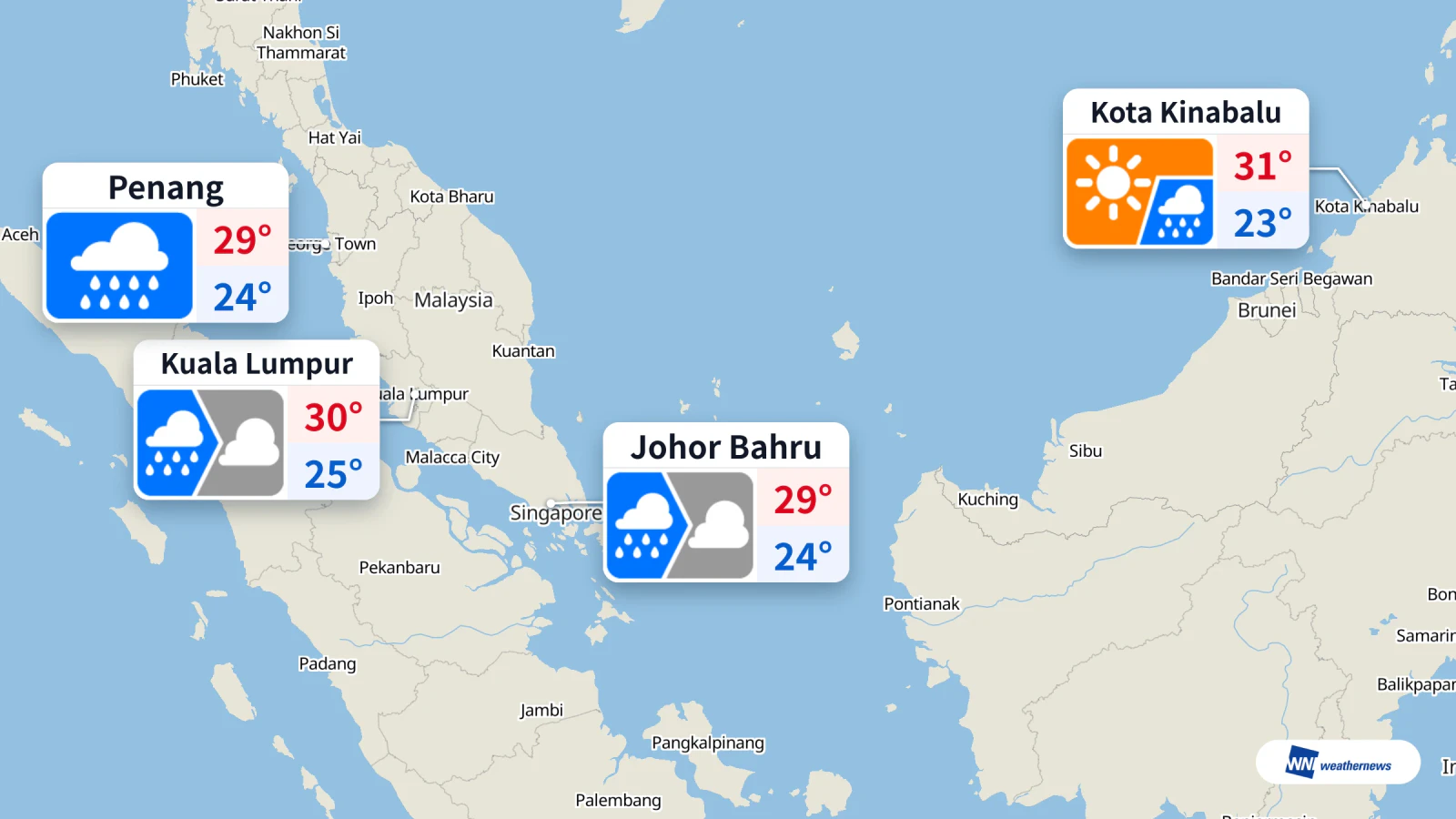 Météo aujourd’hui : de la pluie à Penang, Johor Bahru et Kuala Lumpur