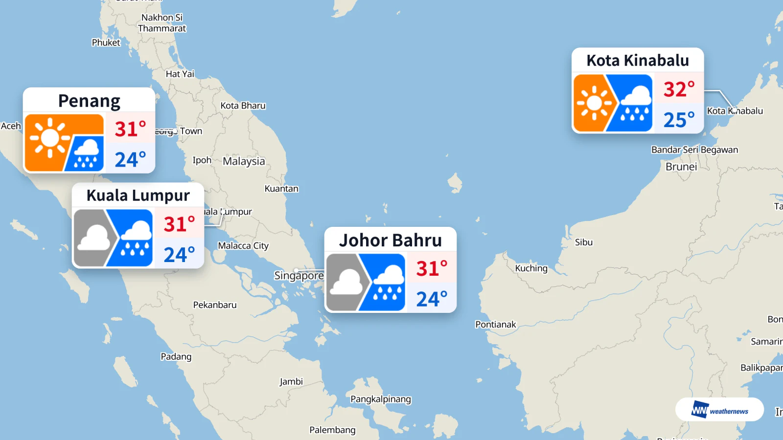 Cuaca hari ini, 30 Oktober: hujan sore di Kuala Lumpur, 31°C