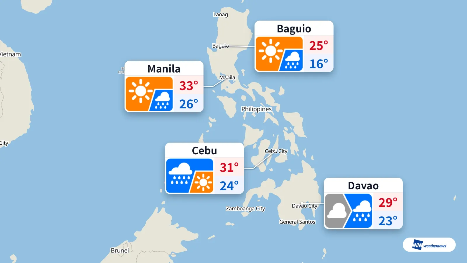 Ramalan Hari Ini: Hujan di Cebu, Davao dan Baguio; Manila Kebanyakannya Cerah