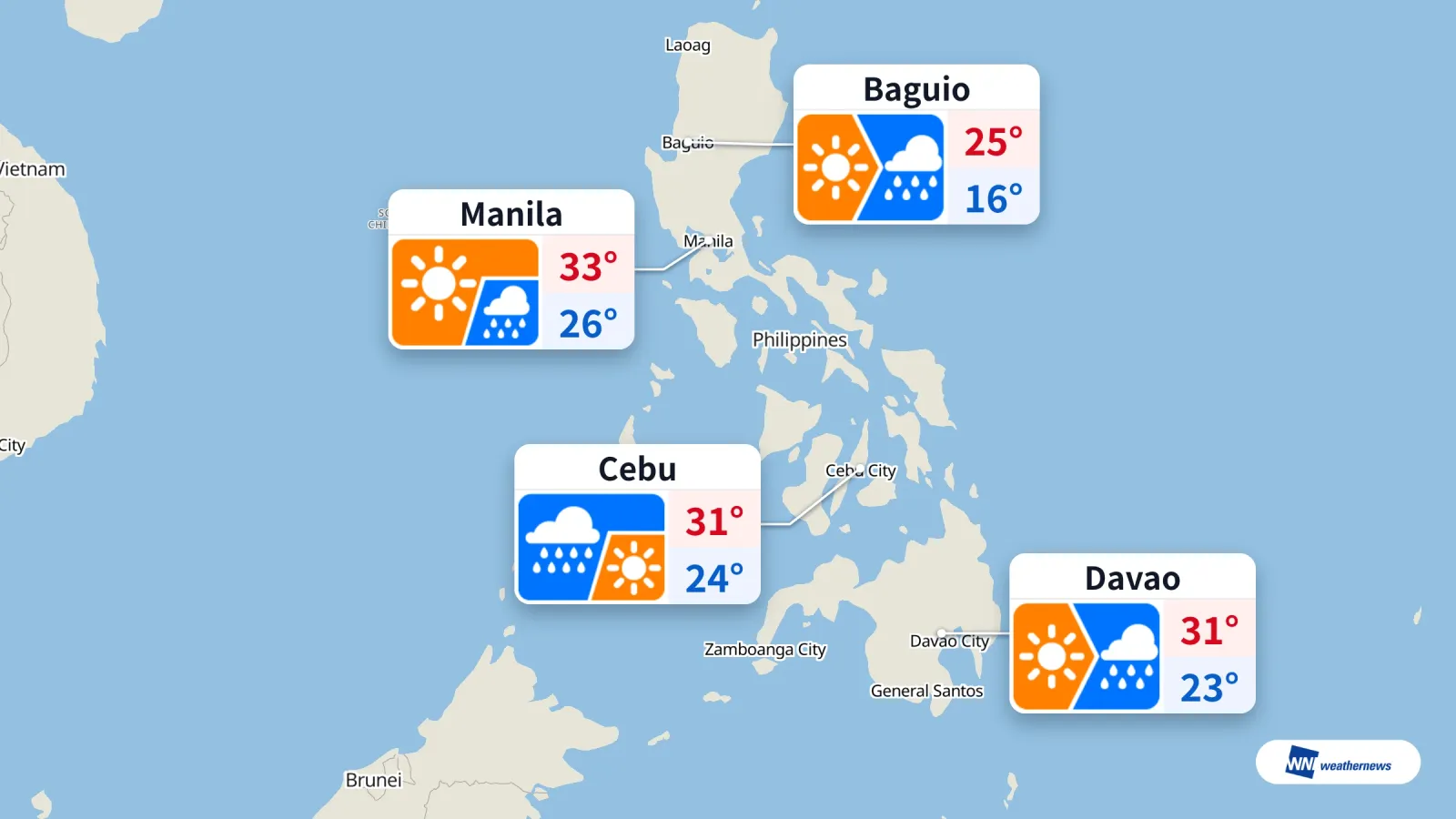 Prévisions pour aujourd’hui : pluie à Manille, Cebu, Davao et Baguio