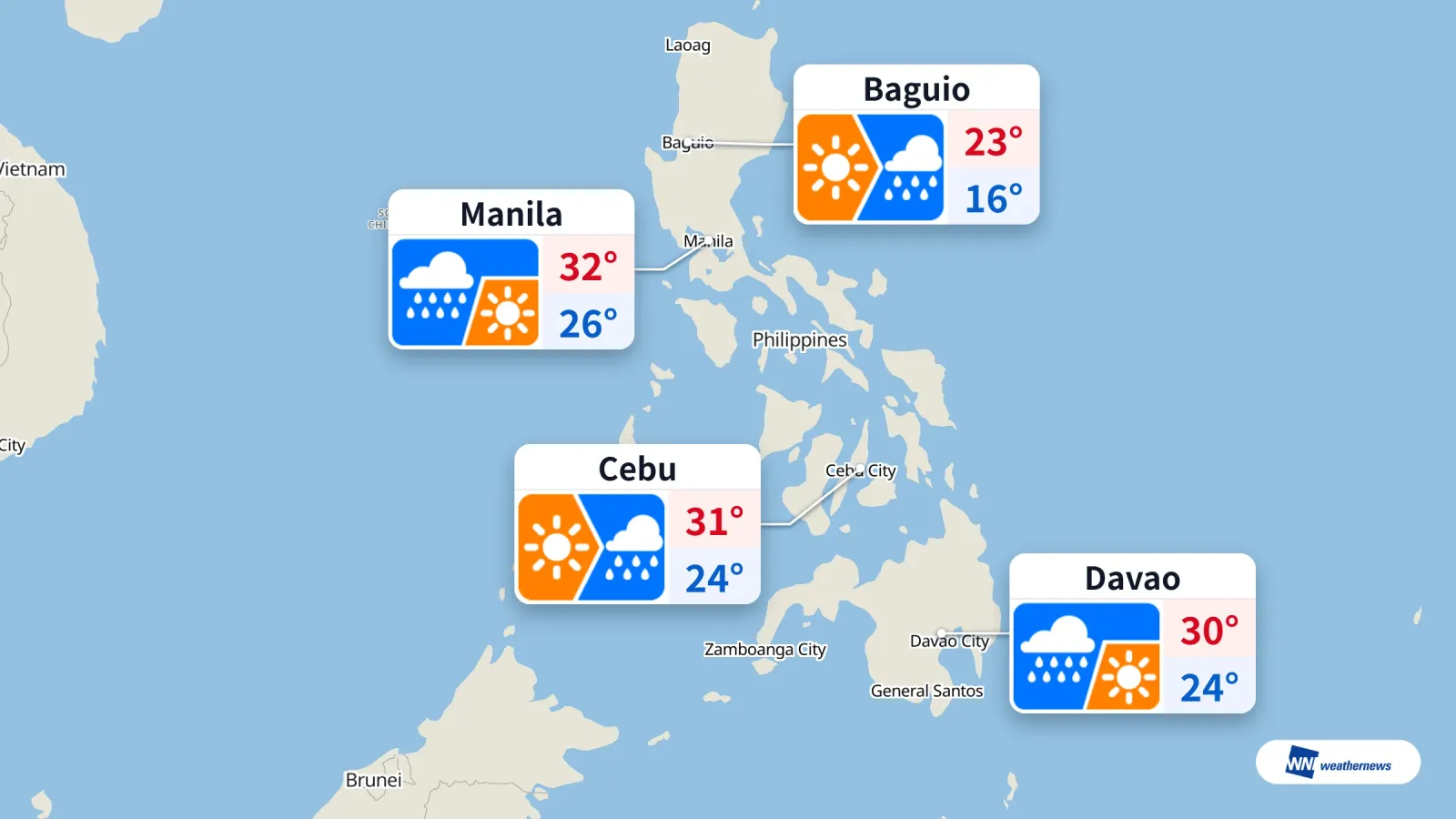 Pluie prévue aujourd’hui à Manille, Cebu, Davao et Baguio