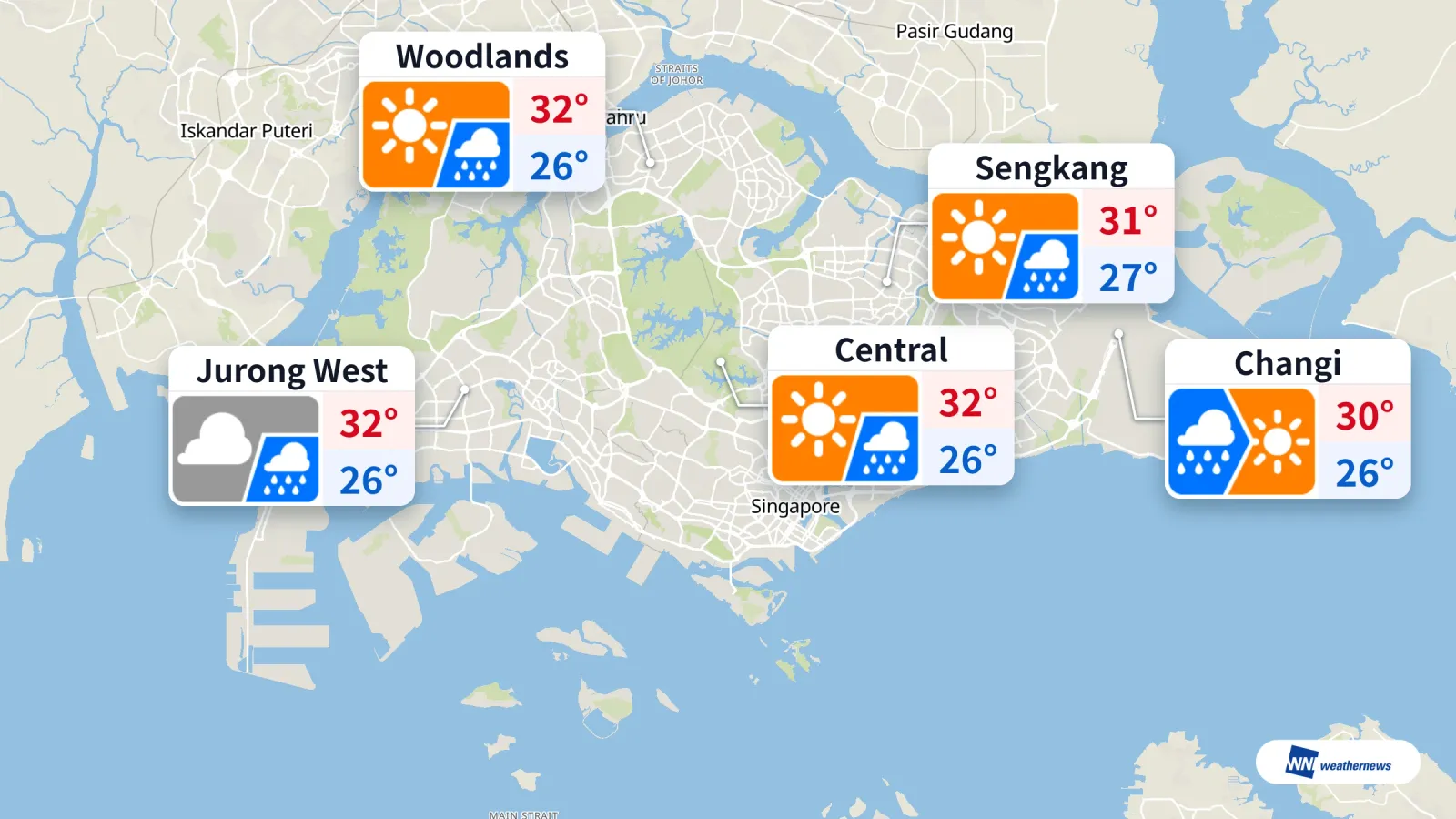 Singapour aujourd’hui : la pluie et le soleil varient selon les quartiers