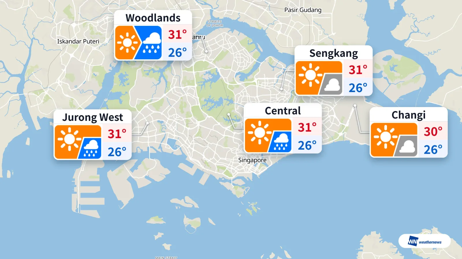 Singapour aujourd’hui : 31 °C au plus haut, pluie prévue à 15 h dans Central