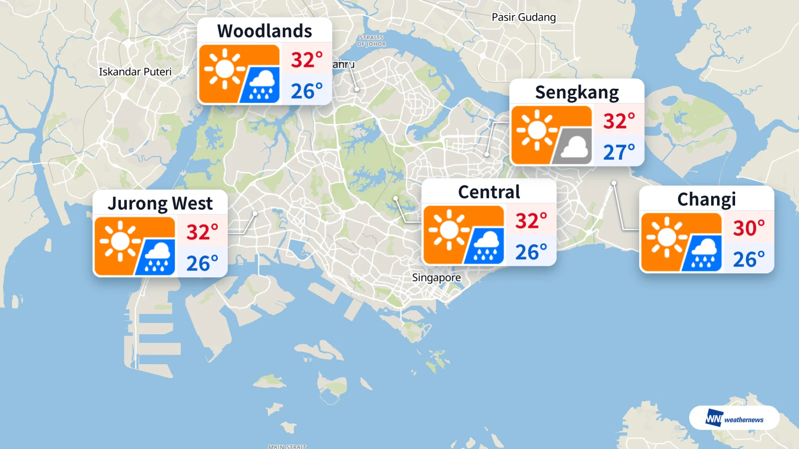 Aujourd’hui à Singapour : pluie prévue à 15 h, stress thermique élevé