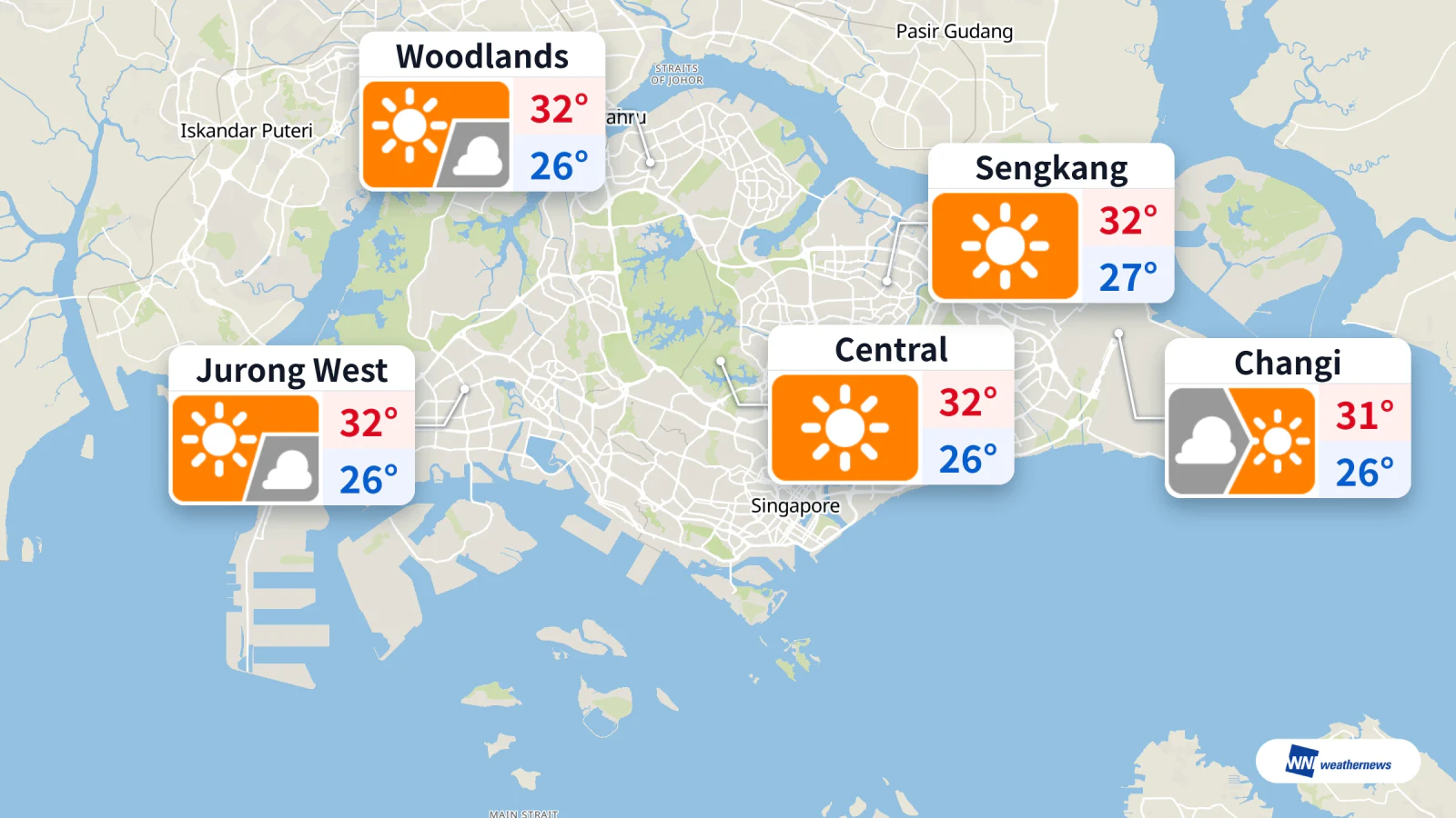 Singapour aujourd’hui : soleil, jusqu’à 32 °C et niveau élevé de précaution face à la chaleur