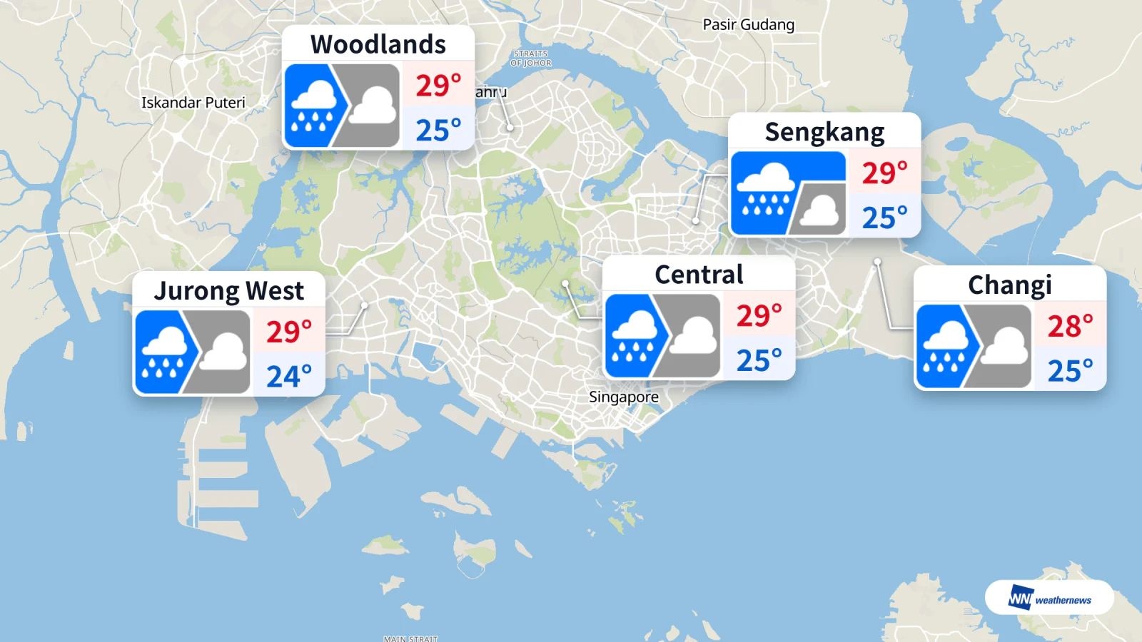 Pluie prévue à 06 h et 09 h dans tout Singapour aujourd’hui