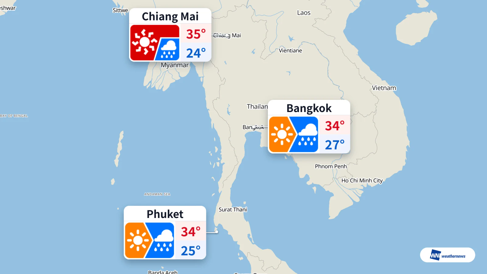 Météo aujourd’hui : de la pluie à Bangkok et Phuket, jusqu’à 35 °C à Chiang Mai
