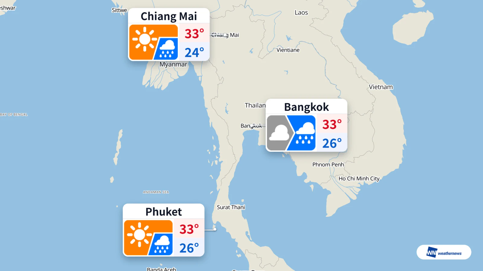 Ramalan hari ini: Hujan petang di Bangkok, hujan sekali-sekala di Phuket dan Chiang Mai