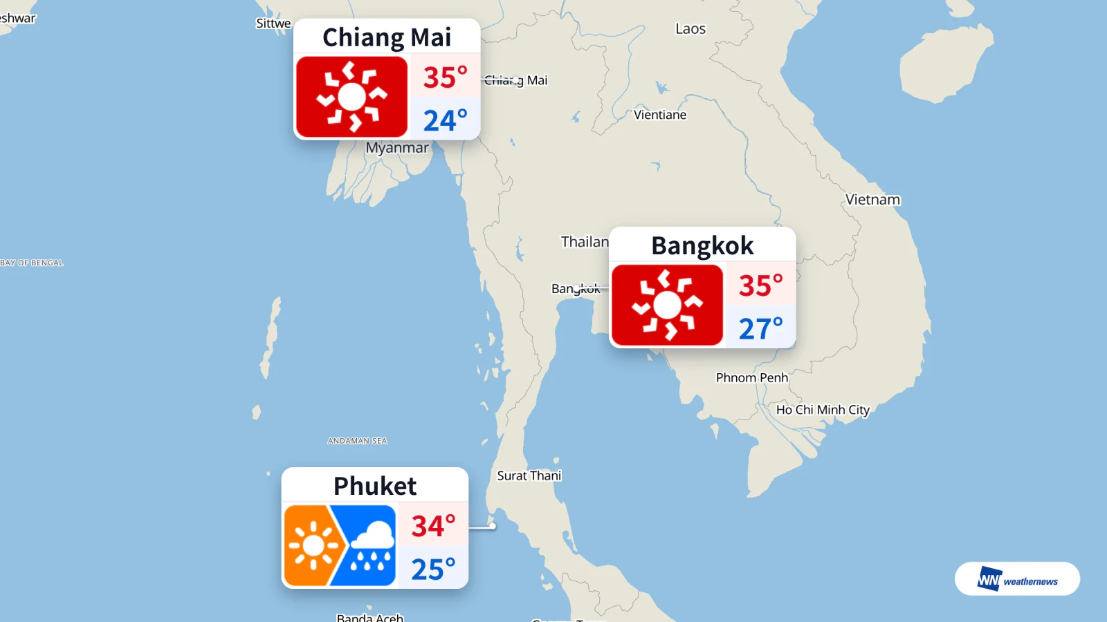 พยากรณ์อากาศวันนี้ ภูเก็ตมีฝนช่วง 15:00 น. กรุงเทพฯ-เชียงใหม่ร้อนจัด