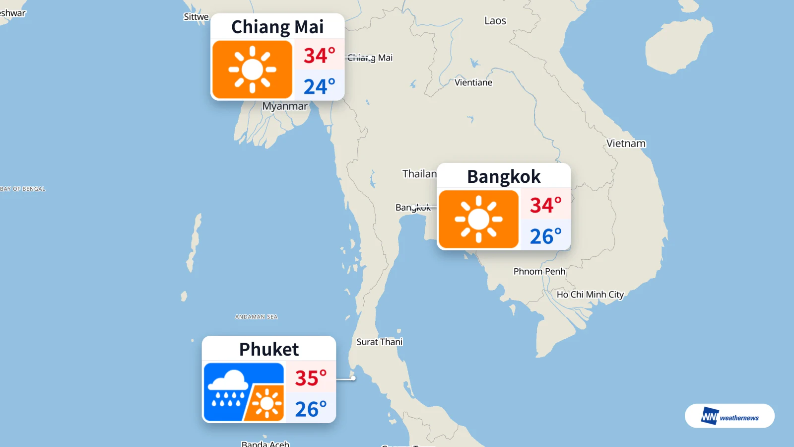 Hari ini, 1 November: Hujan di Phuket sekitar tengah hari hingga sore, siapkan payung; suhu maksimum 35°C