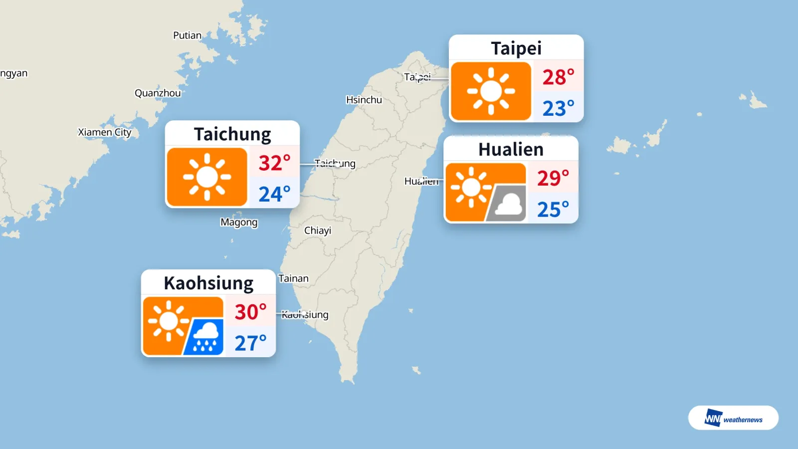 Cuaca 16 September: Taipei cerah, hujan di Kaohsiung pukul 15.00