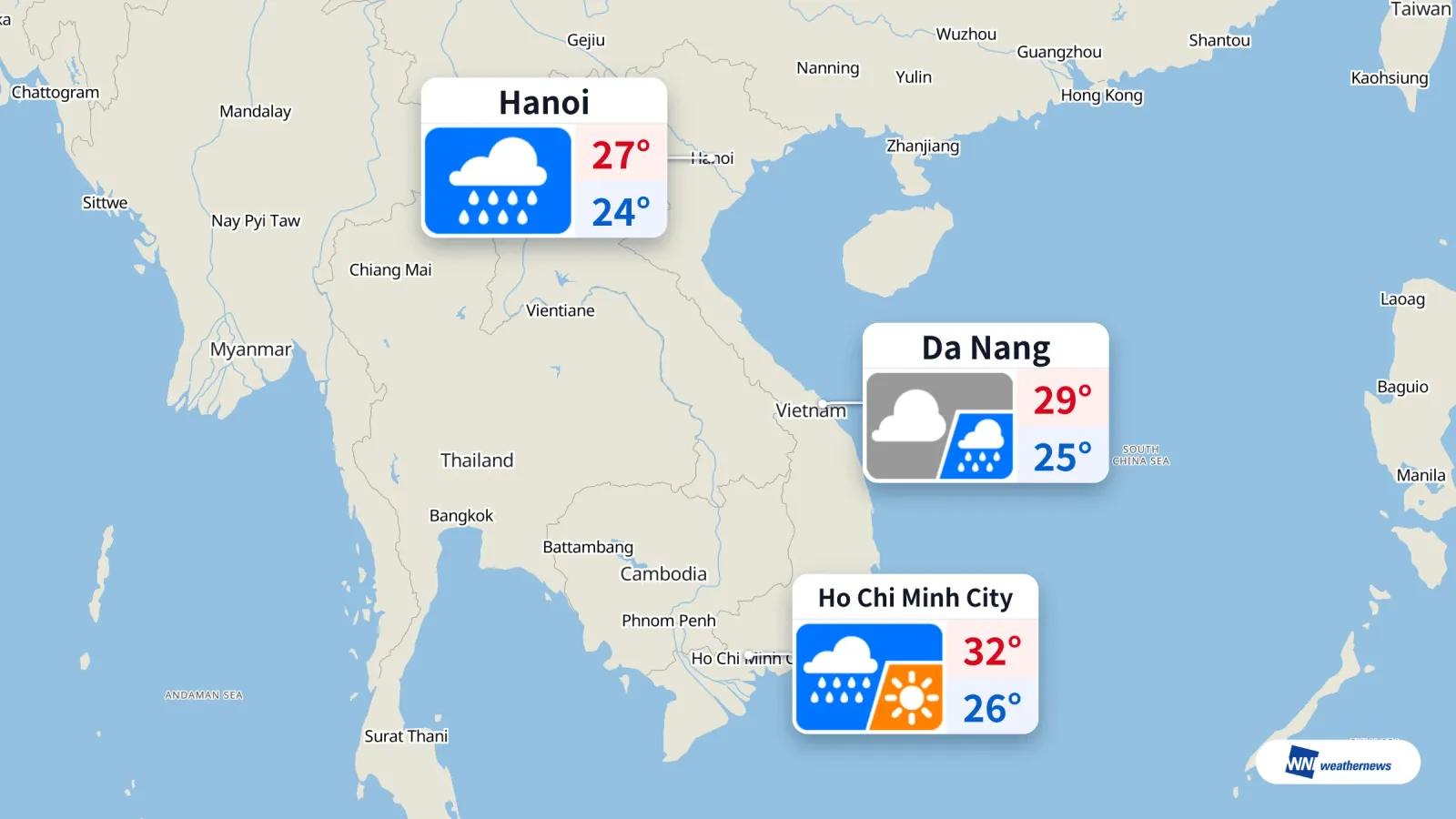 하노이·호찌민시·다낭, 9월 14일 비 예보