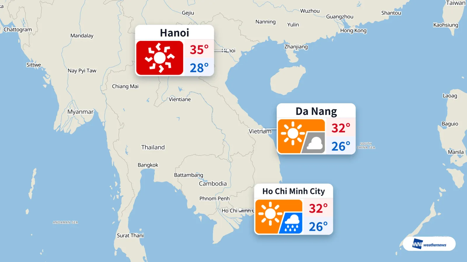 พยากรณ์อากาศวันนี้ 28/9: นครโฮจิมินห์มีฝนเวลา 15:00 น. ฮานอยร้อนจัด