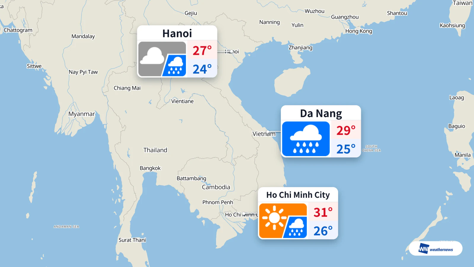 Today, 10/10: Rain forecast for Ho Chi Minh City, Hanoi and Da Nang