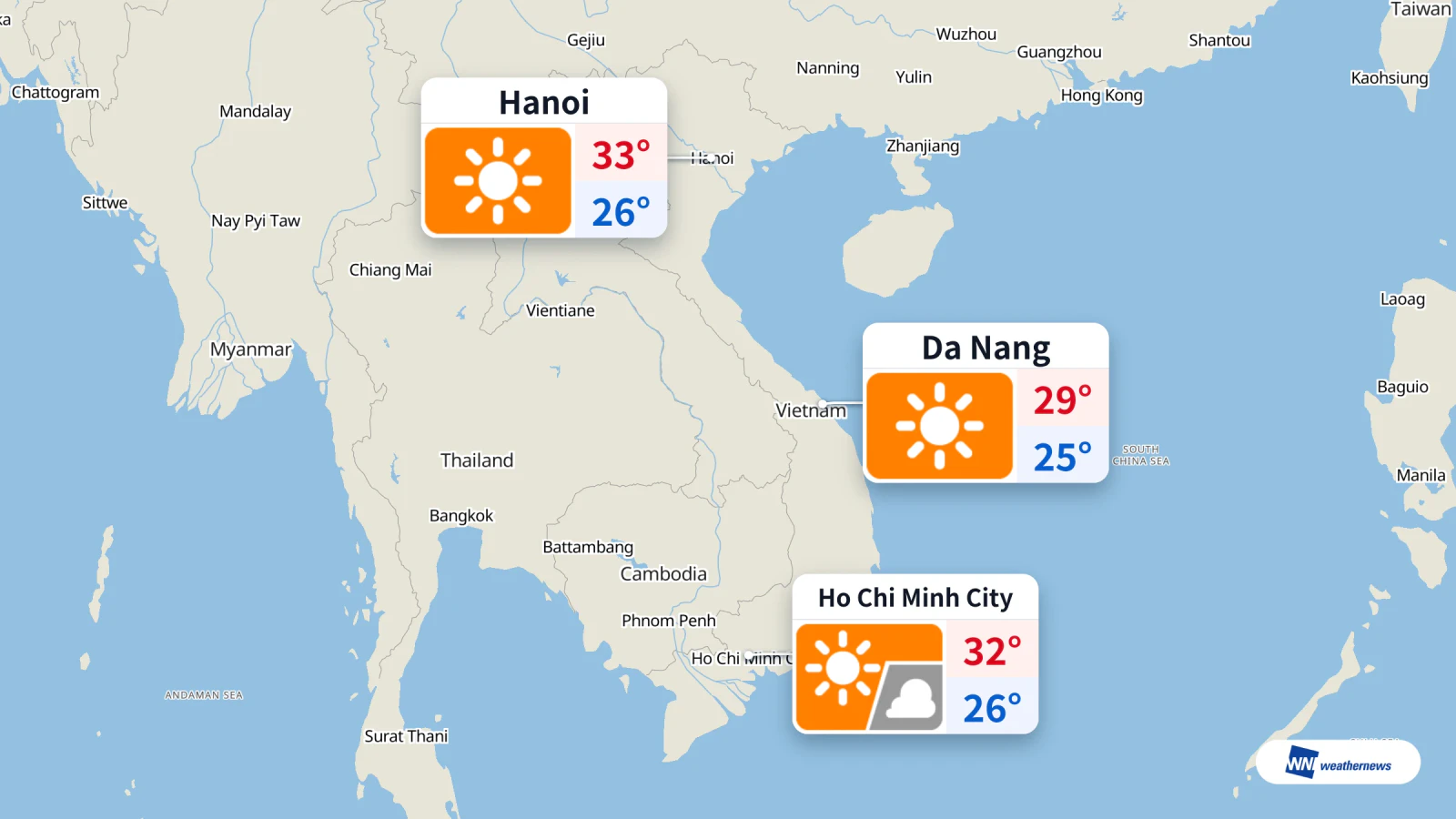 Ho Chi Minh City cerah 32 °C hari ini, pencemaran teruk di Hanoi pada 06:00