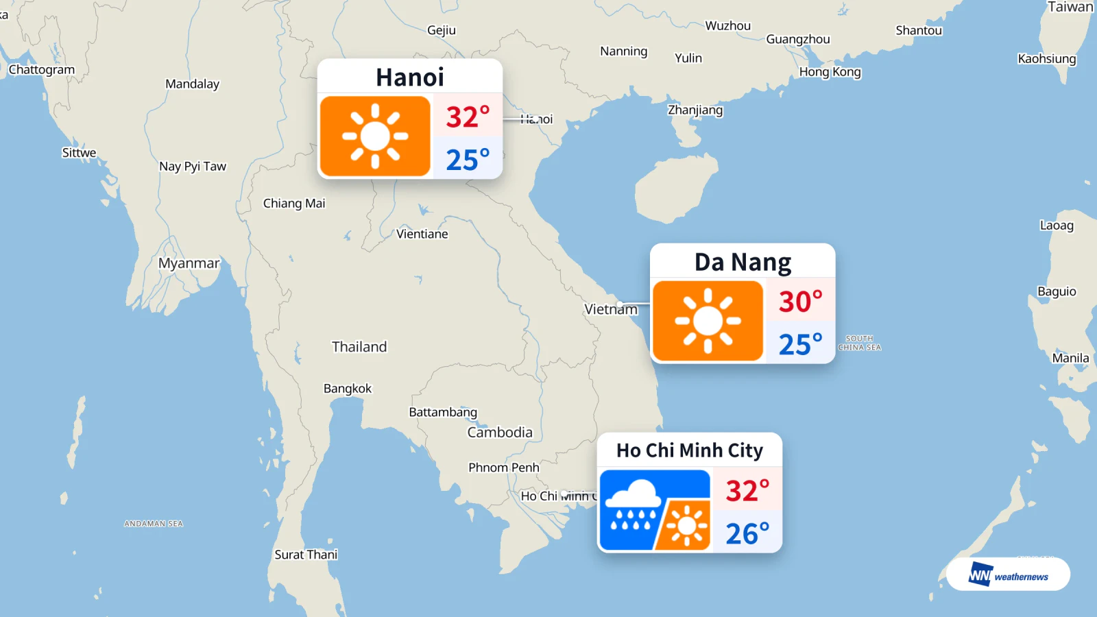 Cuaca hari ini, 15/10: Hujan di Ho Chi Minh City, cerah di Hanoi dan Da Nang
