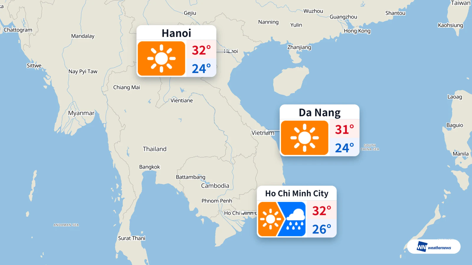 Hoy, sol y lluvia desde el mediodía en Ciudad Ho Chi Minh; tiempo soleado y seco en Hanói y Da Nang