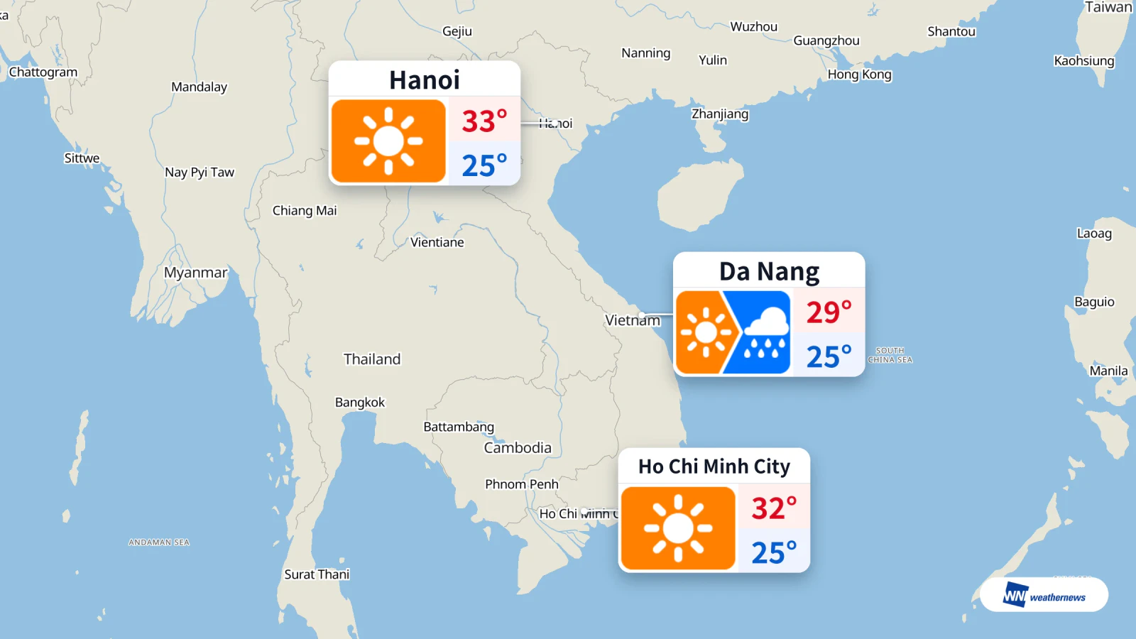 Today's weather, Oct. 27: Rain in Da Nang; sunny in Hanoi and Ho Chi Minh City