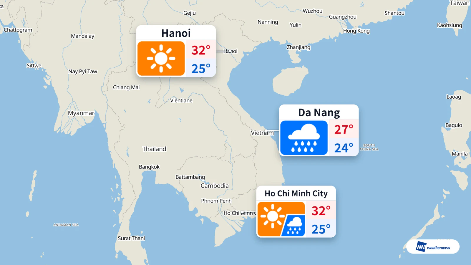 Cuaca hari ini, 28/10: Hujan dijangka di Ho Chi Minh City pada 18:00, Hanoi cerah