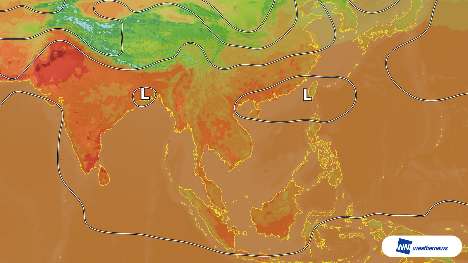 上空の高気圧でベトナム・ハノイは35℃予想