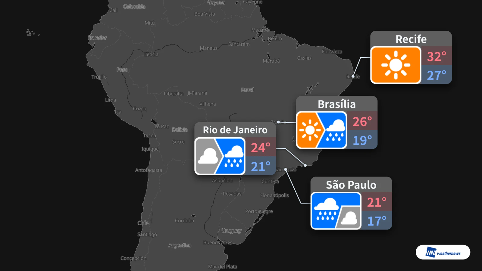 Mañana, 29/10: lluvia en São Paulo y Río; sol en Recife