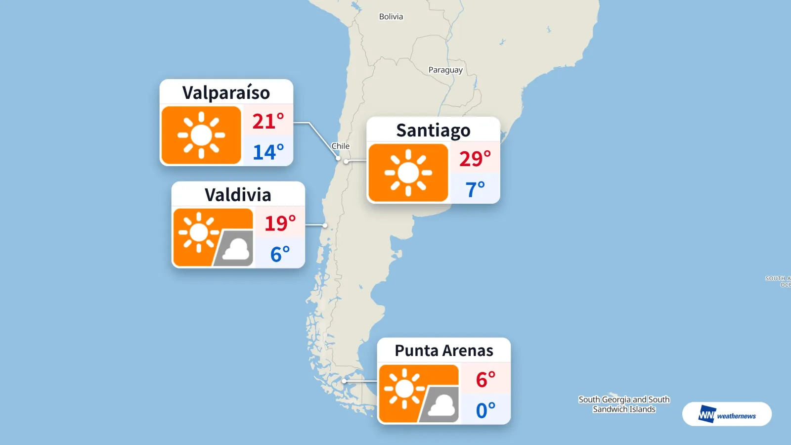 Mardi 15 septembre : chaleur à Santiago et soleil sur le littoral