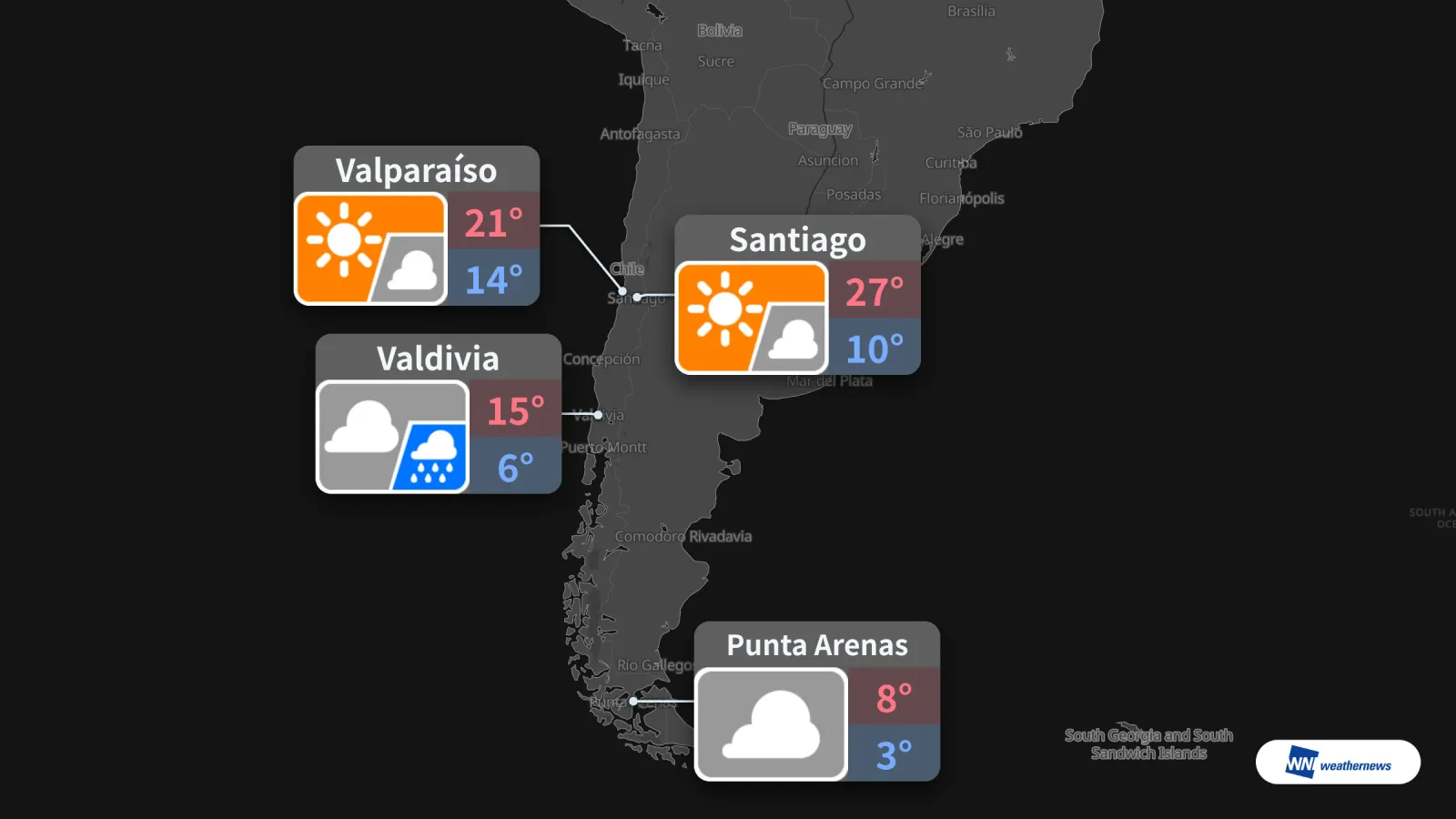Esok di Chile: cuaca cerah dan panas di Santiago, hujan di Valdivia