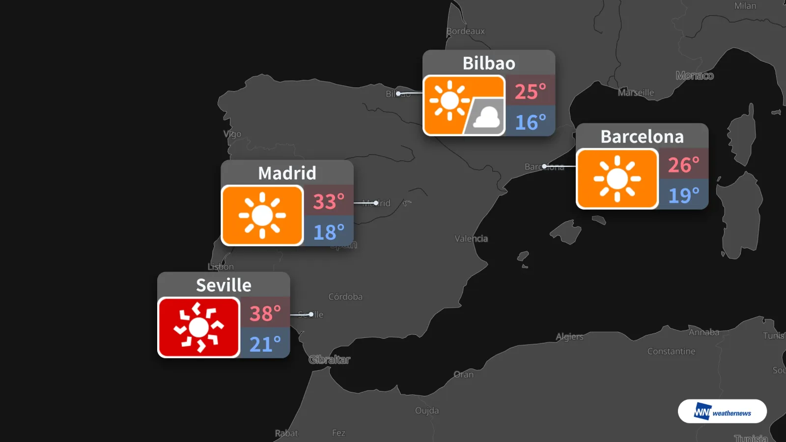 Previsão da Espanha para amanhã, sábado, 26 de setembro