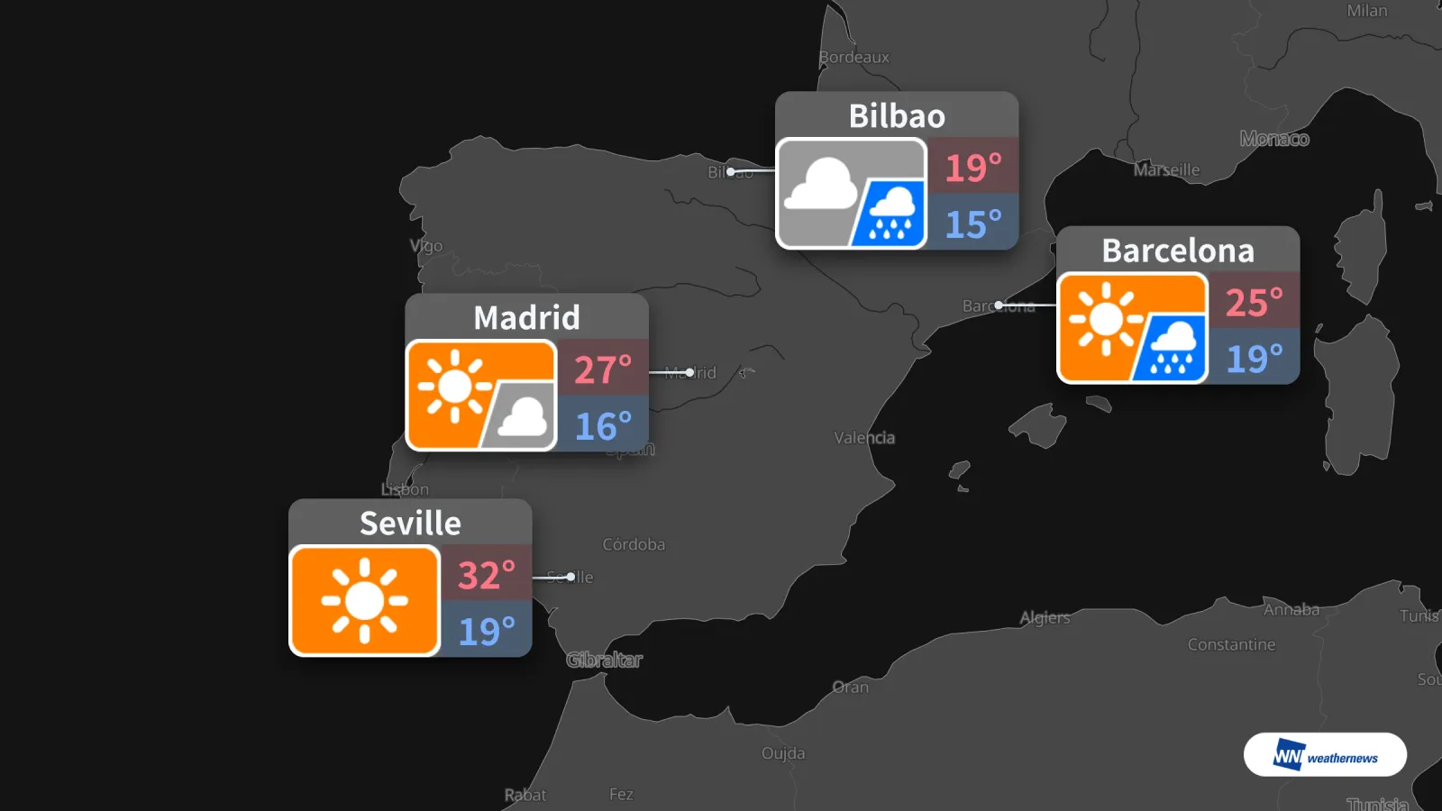 Demain, 1er octobre : pluie à Bilbao et soleil à Madrid