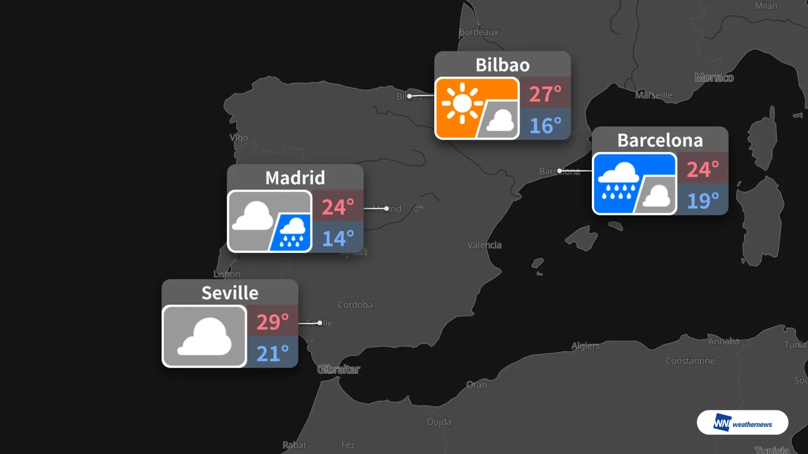 Météo de demain, lundi : pluie à Madrid et Barcelone
