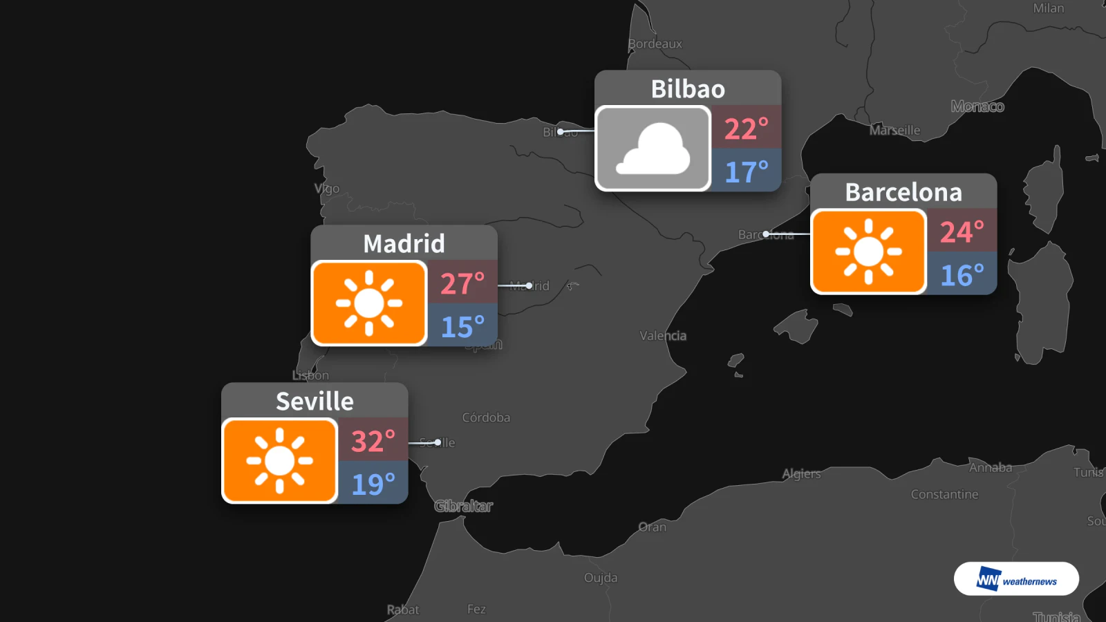 Météo de demain, vendredi 16 : soleil à Madrid et nuages à Bilbao