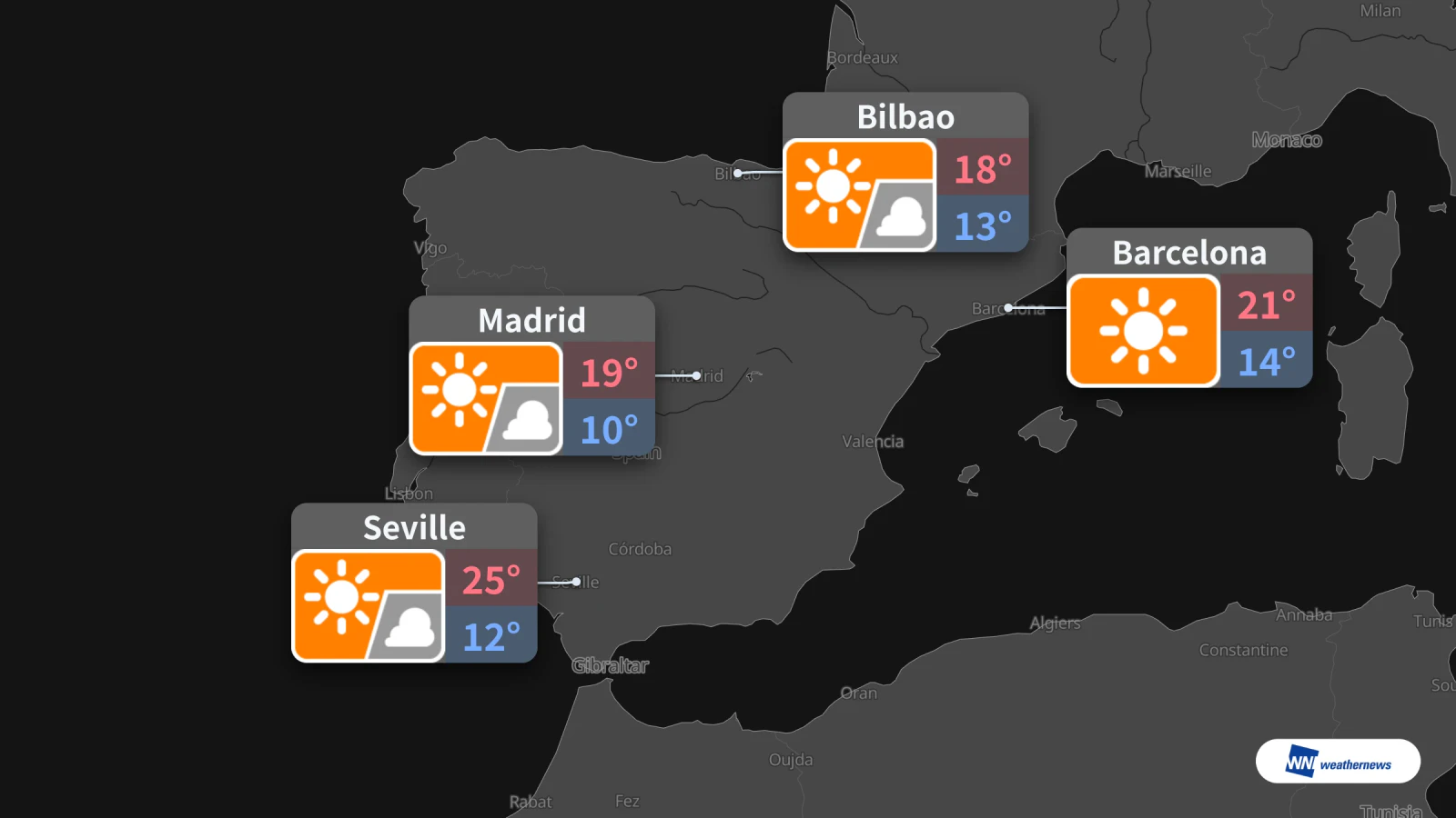 Besok, 23 Oktober: cerah di Madrid, Barcelona, Bilbao, dan Sevilla