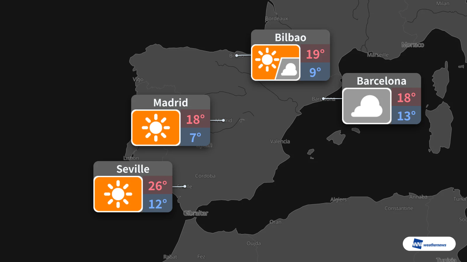 Tempo para amanhã, sábado: sol em Madrid e nuvens em Barcelona
