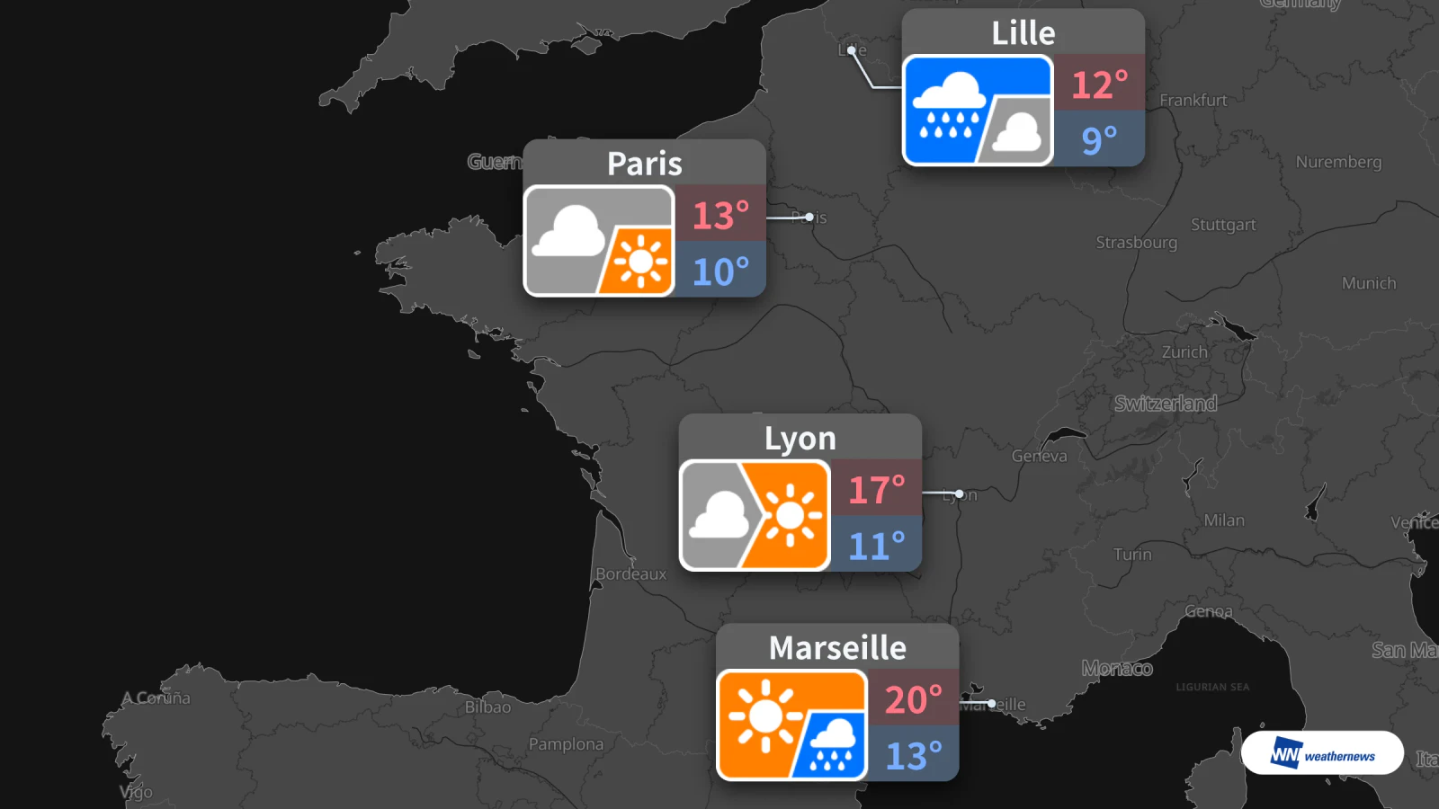 Amanhã, 23 de outubro: chuva em Lille e sol à tarde em Lyon