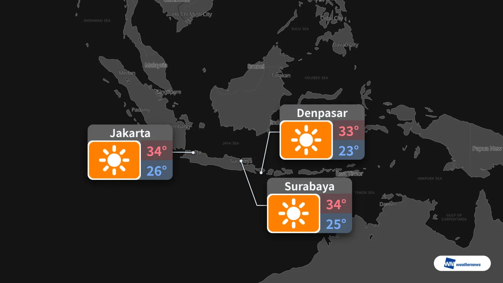 Météo de demain, vendredi 25 septembre 2026 : ciel dégagé à Jakarta, Denpasar et Surabaya