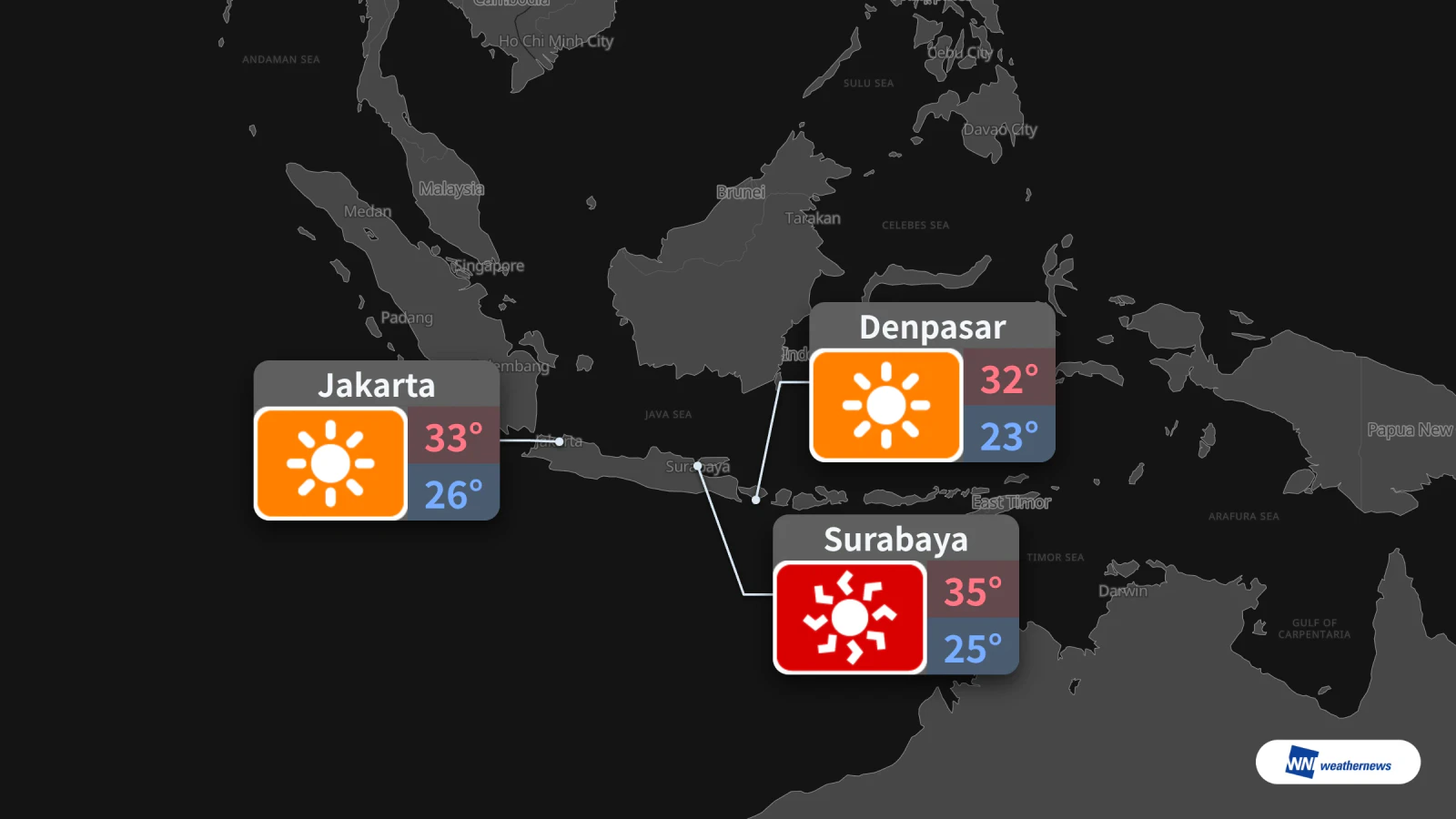 Météo de demain, 8 octobre : soleil à Jakarta, chaleur extrême à Surabaya