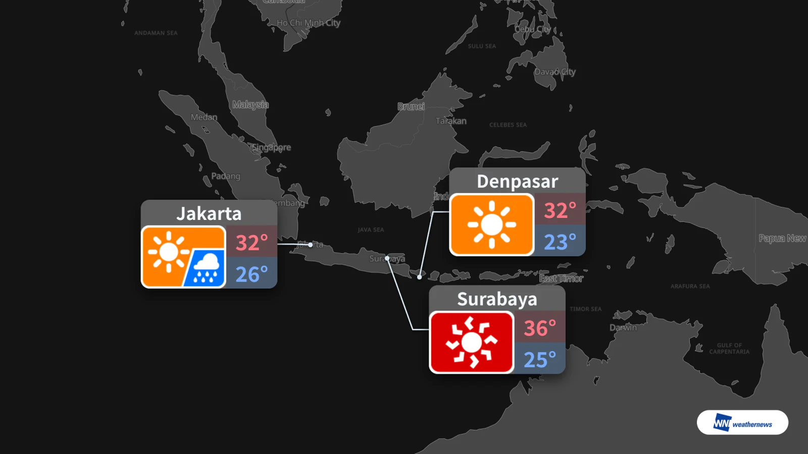 Demain 12 octobre : pluie à 18 h à Jakarta, chaleur à Surabaya