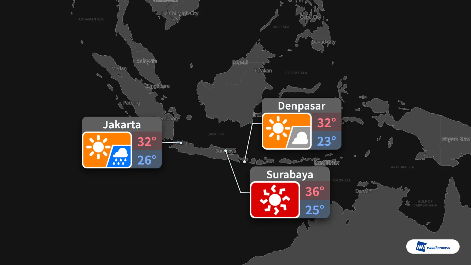 Tiempo para mañana, 25 de octubre: Yakarta, soleada con lluvias ocasionales; Surabaya, calor extremo