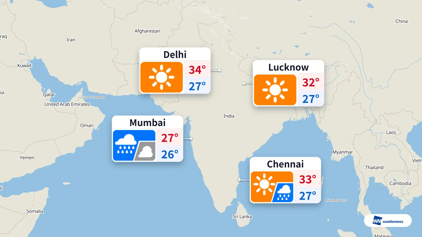 Delhi et Lucknow sous le soleil ; la pluie gagne Chennai et Mumbai le 13 septembre