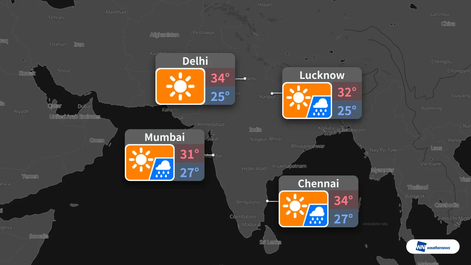 Delhi, Mumbai, Lucknow e Chennai: sol amanhã, chuva em alguns pontos