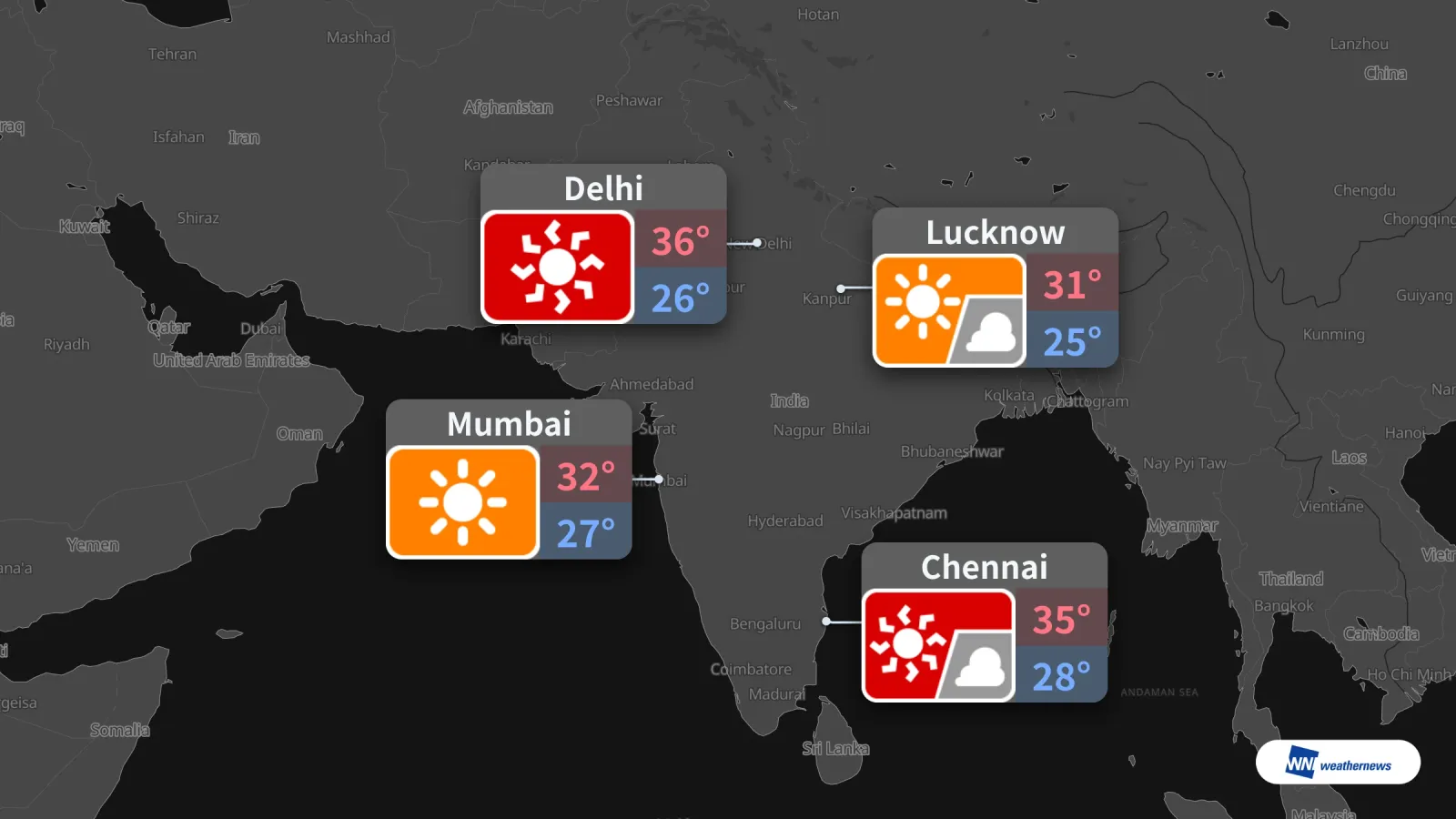 Demain, 24 sept. : chaleur extrême à Delhi et Chennai, soleil ailleurs