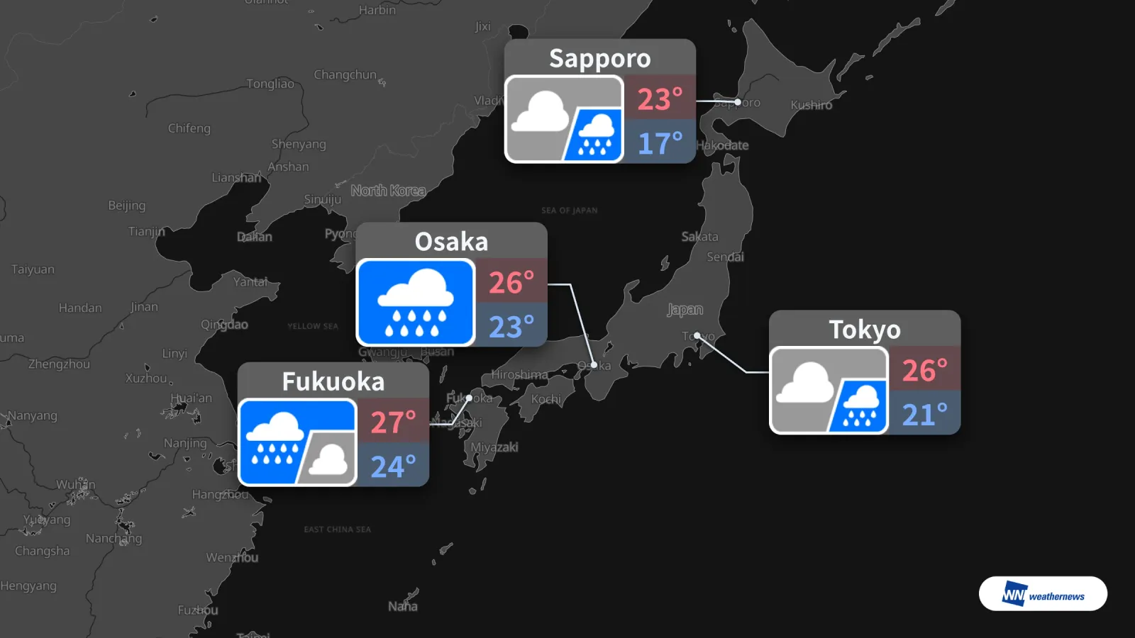 Besok: Hujan Diperkirakan Turun di Tokyo, Osaka, Fukuoka, dan Sapporo