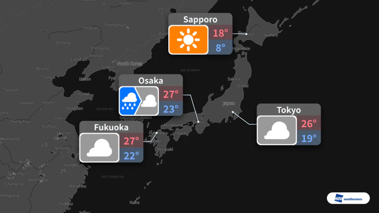 Tomorrow, Oct 20: Cloudy Tokyo, Morning Rain in Osaka, Sunny Sapporo