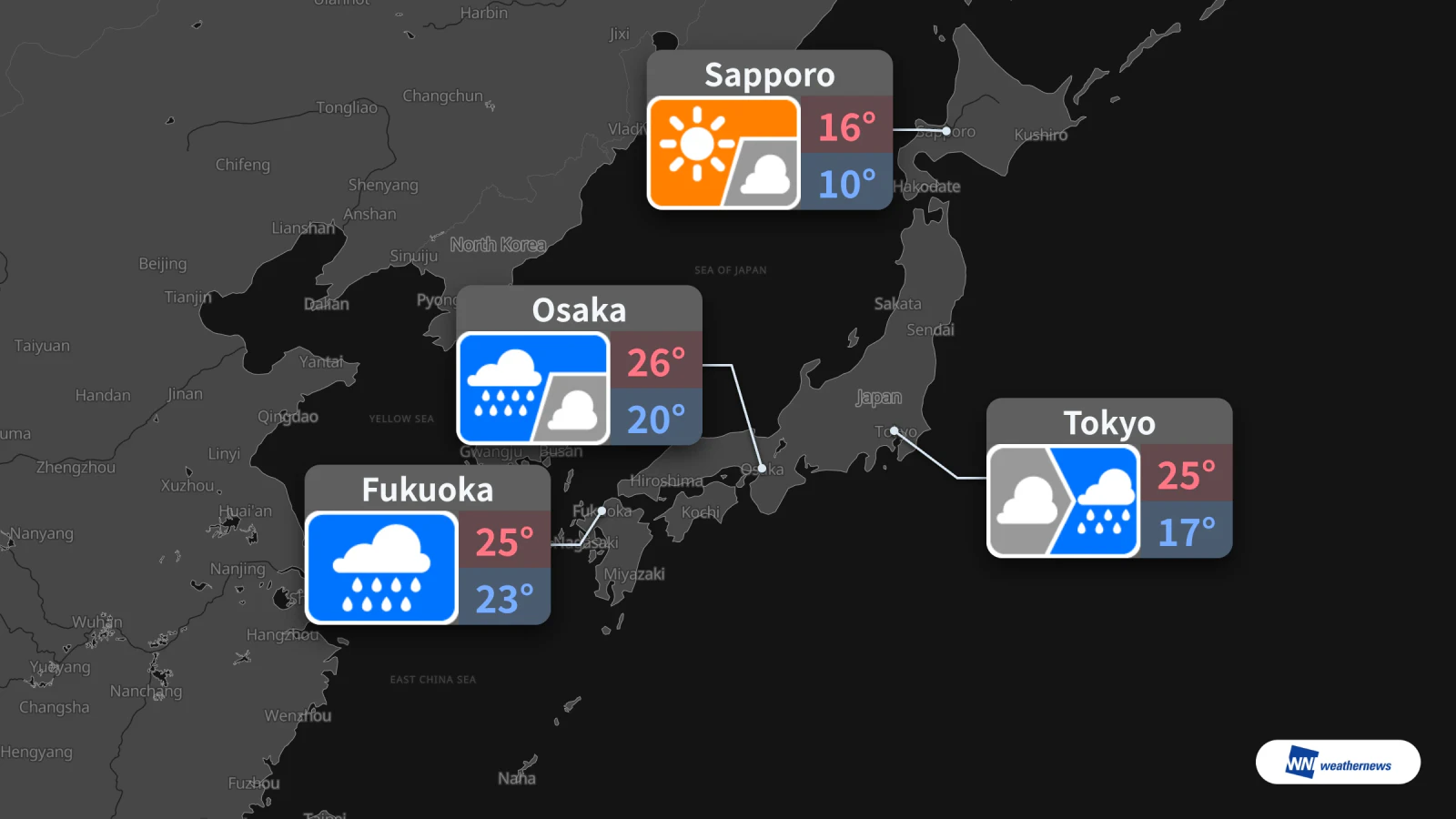 Bukas, Okt. 25: Inaasahang uulan sa Tokyo, Osaka at Fukuoka; maaraw sa Sapporo