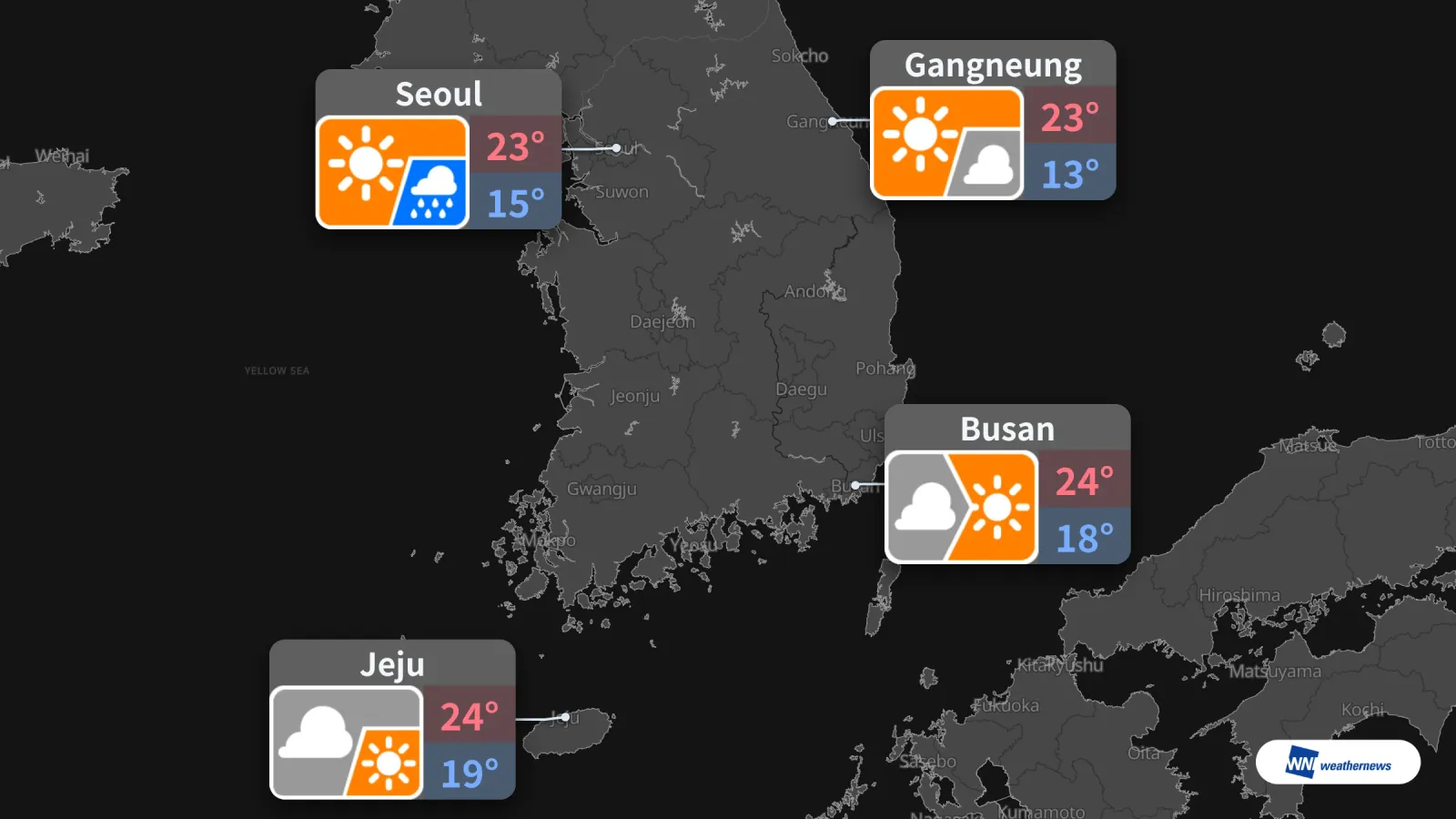 Hujan diprakirakan di Seoul pukul 21.00 besok, suhu maksimum 23°C