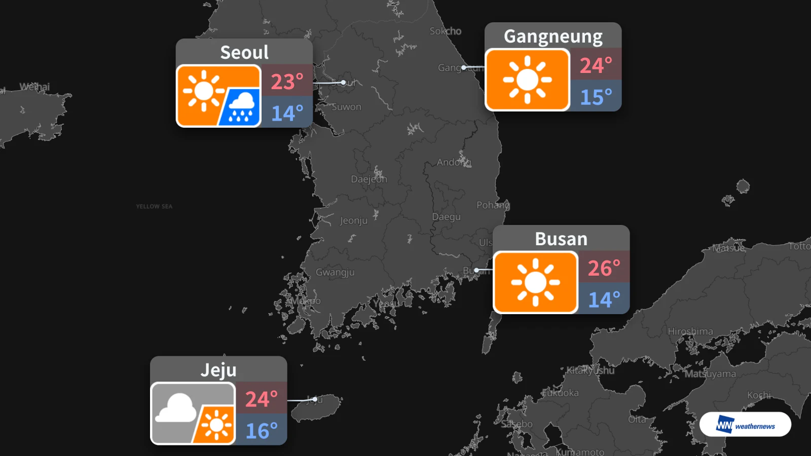 Esok di Seoul 14–23°C; Jeju mendung, Busan dan Gangneung cerah