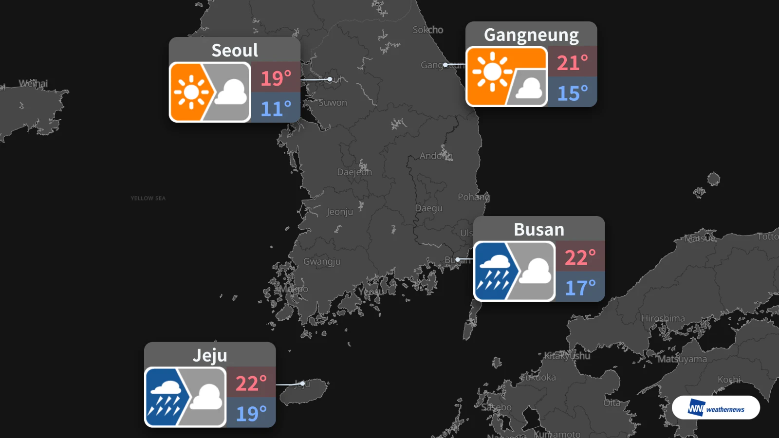 Esok, 19 haribulan: Seoul cerah, hujan lebat di Busan dan Jeju