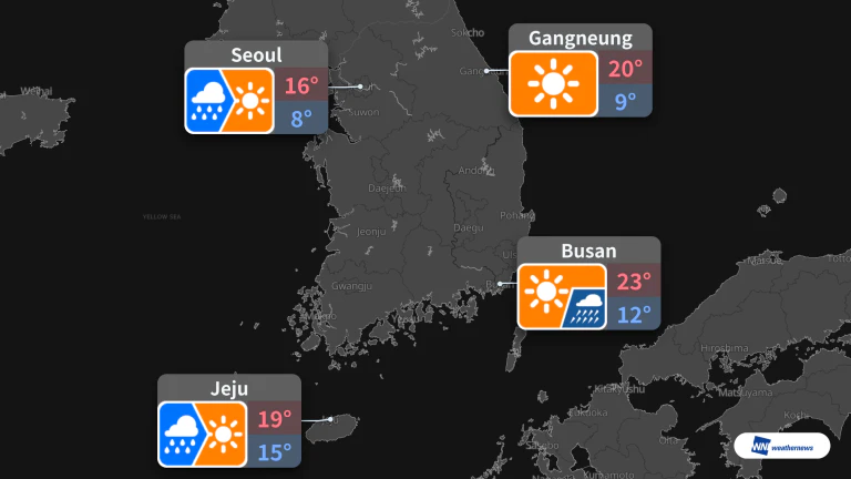 พรุ่งนี้โซลและเชจูมีฝนก่อนฟ้าแจ่มใส ส่วนปูซานมีฝนตกหนักเป็นบางช่วง